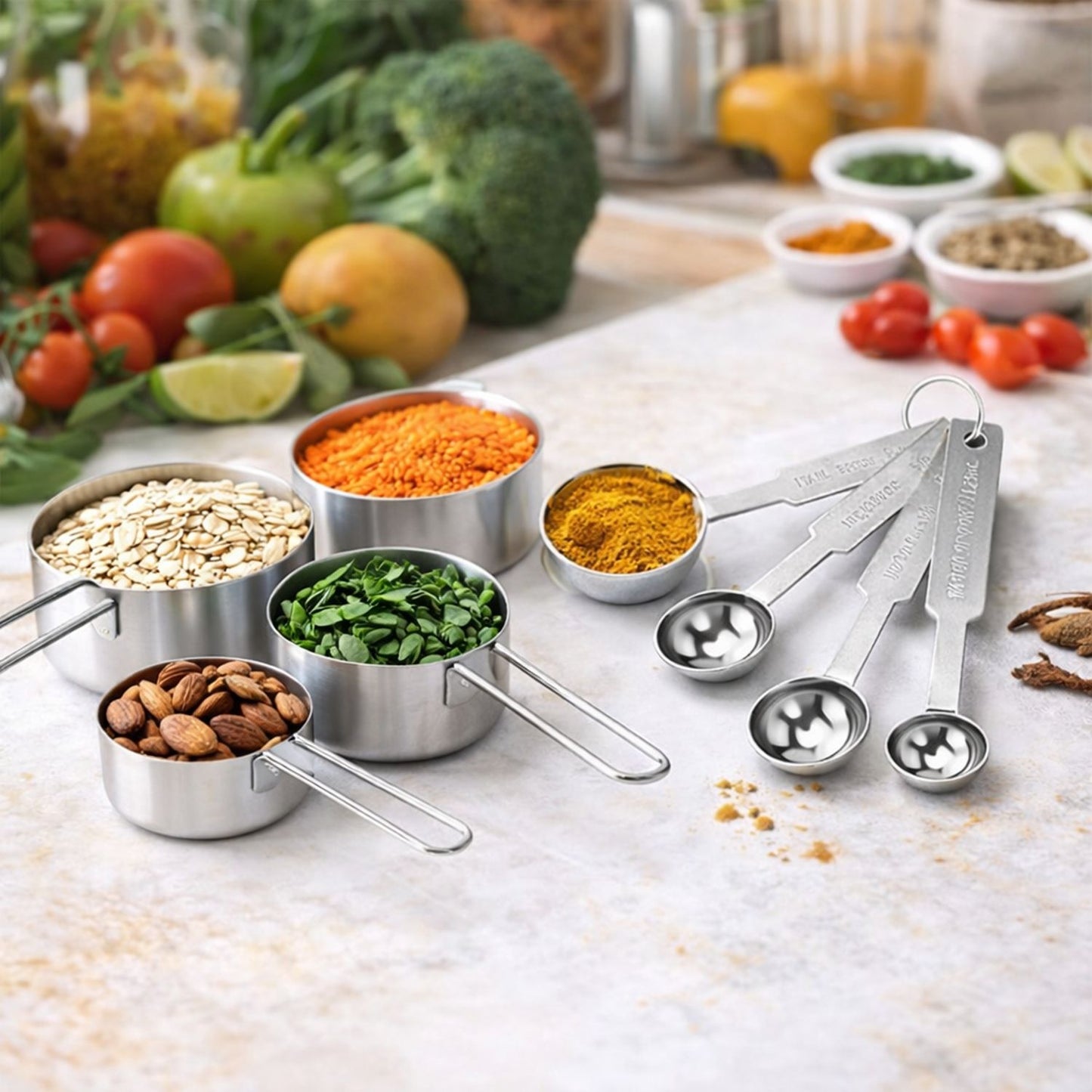 Premium Stainless Steel Measuring Cups & Spoons Set (8 Pcs)