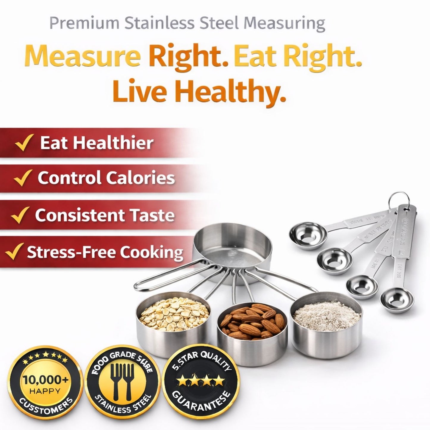 Premium Stainless Steel Measuring Cups & Spoons Set (8 Pcs)
